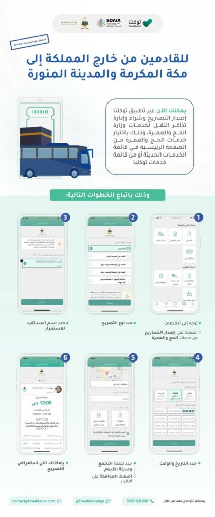طريقة التواصل مع توكلنا للقيام بحجز العمرة